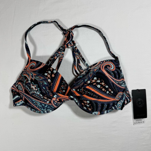 RELLECIGA Other - RELLECIGA Paisley Print Push Up Bikini Top - Black & Orange NWT Size Medium
